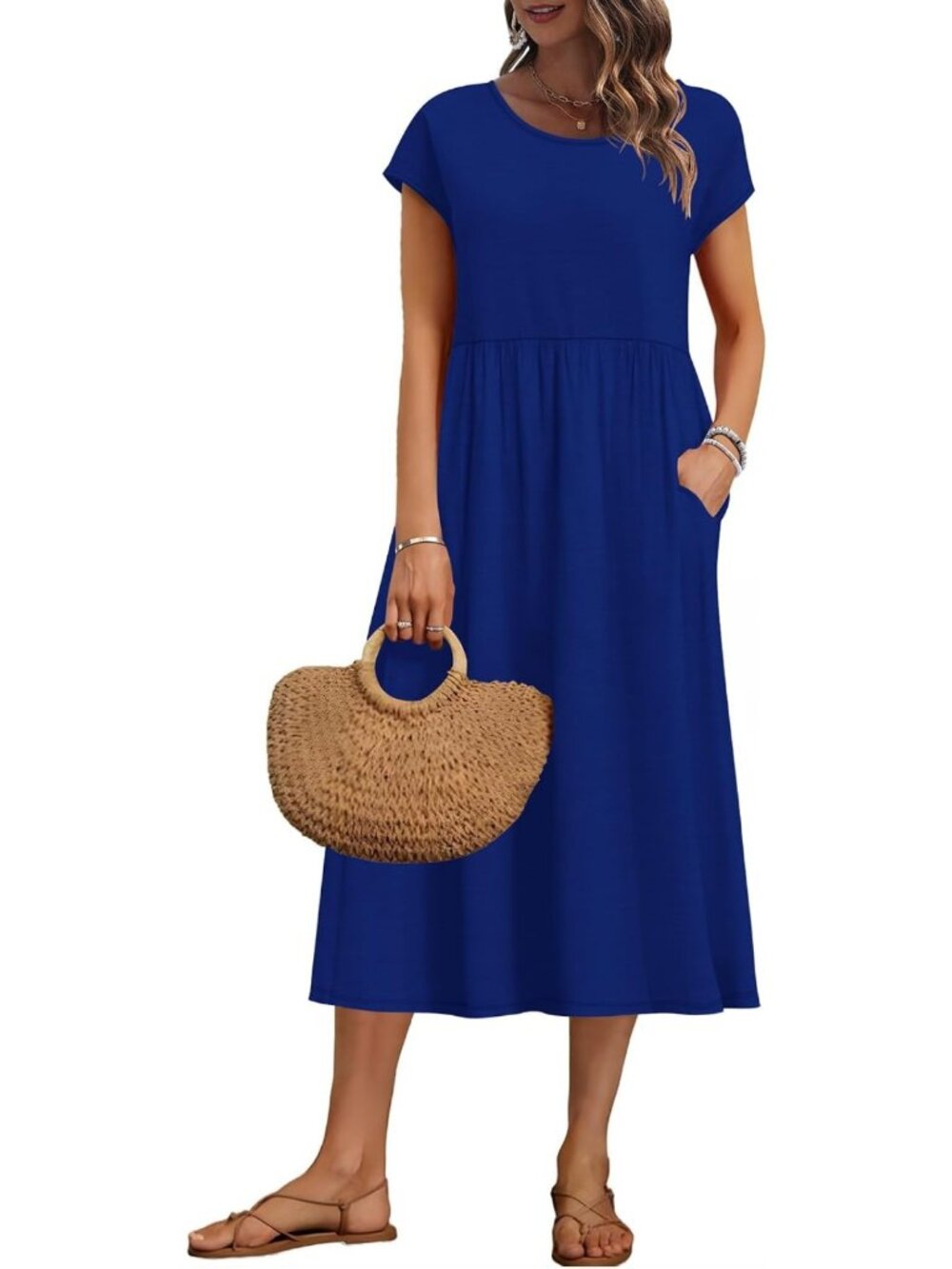 Summer Midi Dress for Women | Short Sleeve, Loose Fit, Pockets, Casual Chic